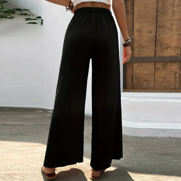 Pantalones Anchos Con Pliegues De Color Sólido, Elegantes Y Sueltos Para El  Día A Día, Ropa De Mujer