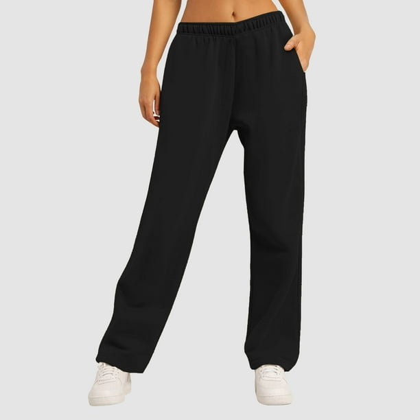 Pantalones de algodón para mujer, estilo casual, talla pequeña, color liso,  con cordón, cintura elástica, informal, suelto, forro polar