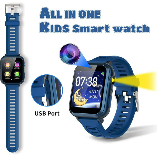  Paquete de 2 relojes inteligentes para niños, pantalla táctil,  reloj inteligente con MP3, podómetro, linterna, juegos, radio, para edades  de 4 a 12 años : Electrónica