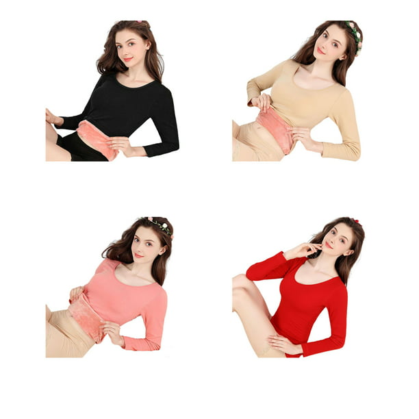 Minnieouse Ropa interior térmica de otoño para mujer, capa base de cuello  redondo, camisetas más cál Minnieouse AP013660-11