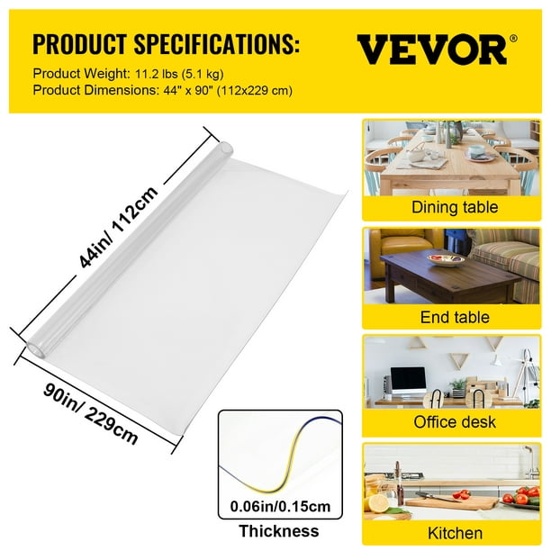 VEVOR VEVOR - Protector de mesa transparente de 90 x 44 pulgadas, 0.059 in  de grosor, protector de escritorio transparente, protector de mesa de  mantel de plástico para mesa de comedor