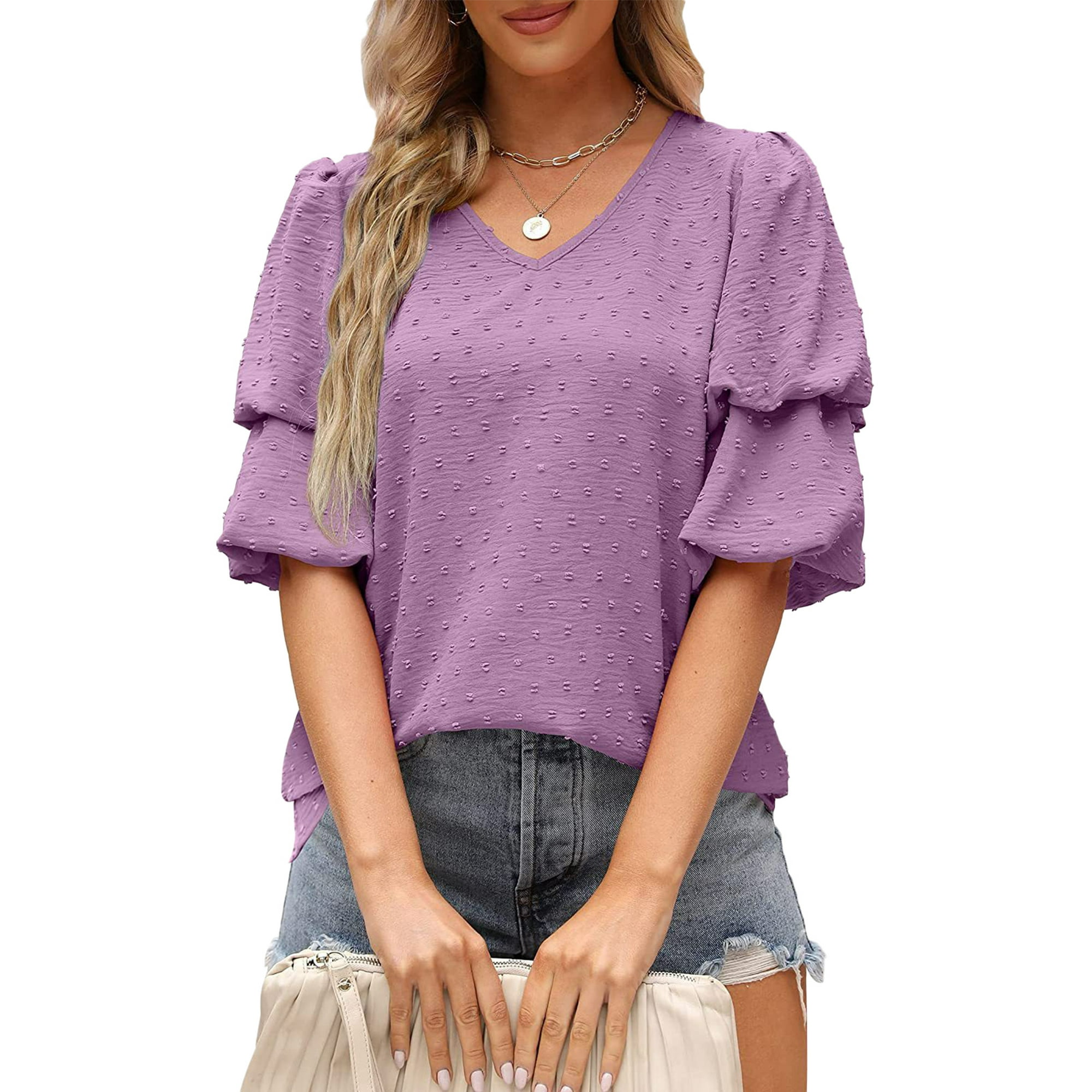  Camisetas cortas de moda ajustadas para mujer, color sólido,  cuello en V profundo, manga larga, prendas de punto, Púrpura : Ropa,  Zapatos y Joyería
