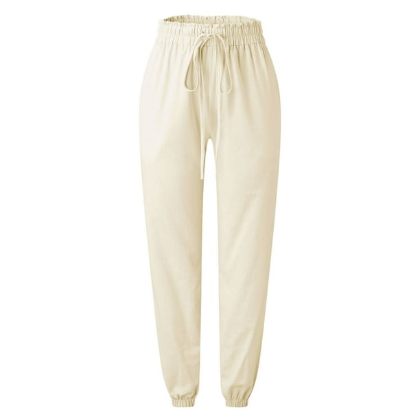 Pantalones elásticos súper cómodos para mujer, pantalones casuales de color  sólido, pantalones de talla grande para mujer, trabajo casual (beige, XL)