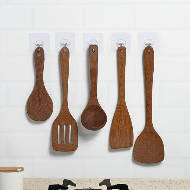 8 Pack Cucharas De Madera Para Cocinar, Juego De Utensilios De Cocina  Antiadherentes, Cucharas De Madera Juego De Utensilios De Cocina De Madera  De Teca Natural No Rayan Utensilios De Cocina Para