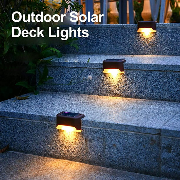 Luces solares para terraza, luces solares LED impermeables para exteriores,  luces solares para escalones, blanco cálido/brillo de color, iluminación