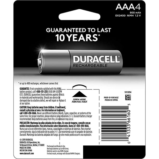 DURACELL - Pilas AAA recargables NiMH, baterías alta capacidad de carga  900mAh 1.2V, paquete con 2 pilas recargables (pre-cargadas)