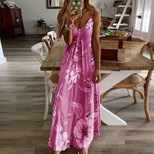 Verano 2020 Maxi vestido ropa suelta mujer sin mangas cuello en V