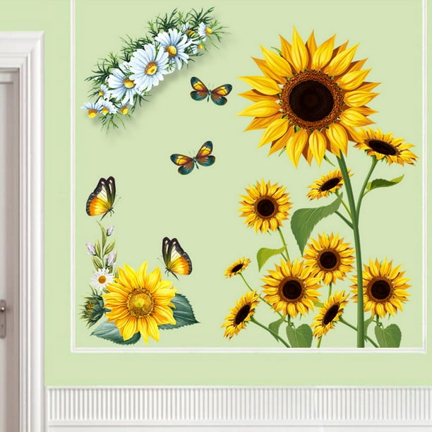 Pegatinas de pared de girasol 3D Flores de mariposa amarillas Decoración de  pared Pegatinas de vinilo impermeables extraíbles para sala de estar  Calcomanías de pared de cocina para pared familiar JAMW Sencillez