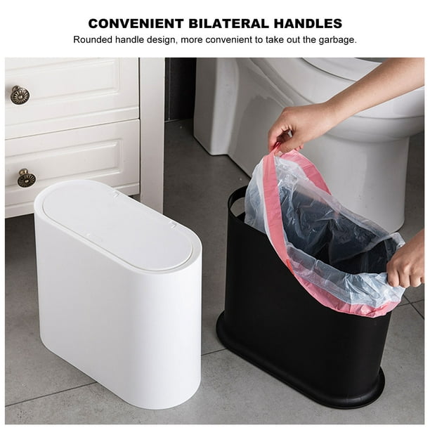 LIFKOME Bote de basura de plástico delgado con portaescobillas de inodoro  con tapa superior de prensa papelera para baño - blanco