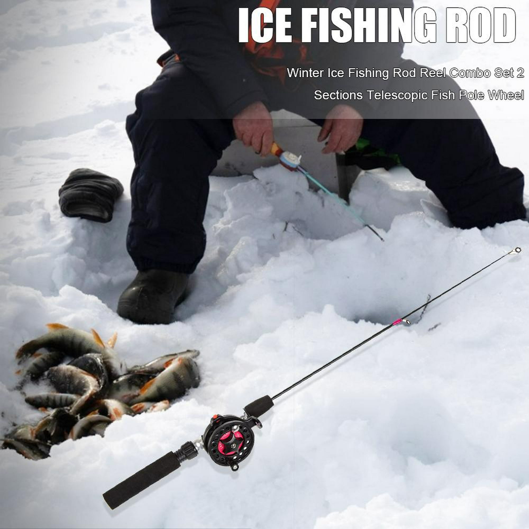 Pesca Caña de pescar en hielo de invierno Caña de pescar al aire libre  telescópica de 2 secciones (Rueda)
