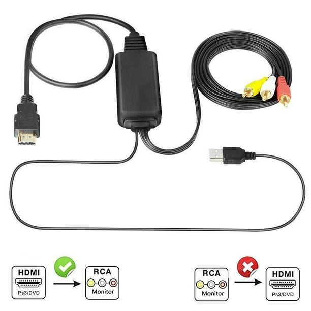 Convertidor RCA a HDMI, cable RCA a HDMI, AV 3RCA CVBS Video de audio  compuesto al adaptador HDMI 1080P compatible con PAL NTSC para PC Laptop  Xbox