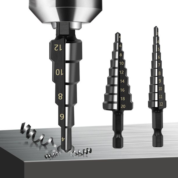 Juego de brocas escalonadas, con revestimiento de titanio, brocas de acero  de alta velocidad para corte de perforación de agujeros de chapa, agujero