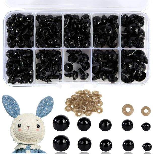 Bestartstore 600 ojos de seguridad de plástico de 0.394 in, color negro,  azul, dorado, ojos y arandelas para amigurumi, manualidades, juguete de