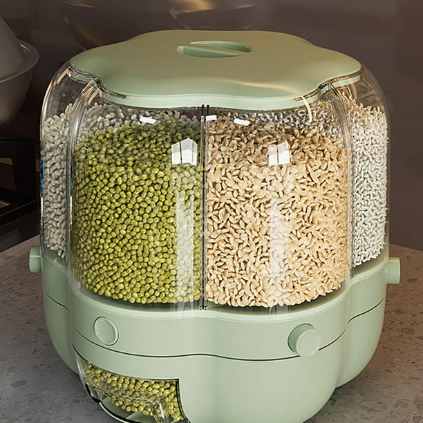 Dispensador de arroz grande, contenedor de grano grande con tapa, cilindro  de medición a prueba de humedad, dispensador de cereales domésticos, cubo