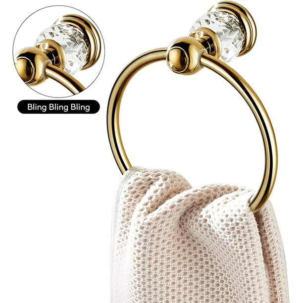 Toallero de lujo / anillo de toalla con cristal Swarovski dorado 20,2 x 9,3  x H. 22 cm - Accesorios de baño de lujo - Made in Italy