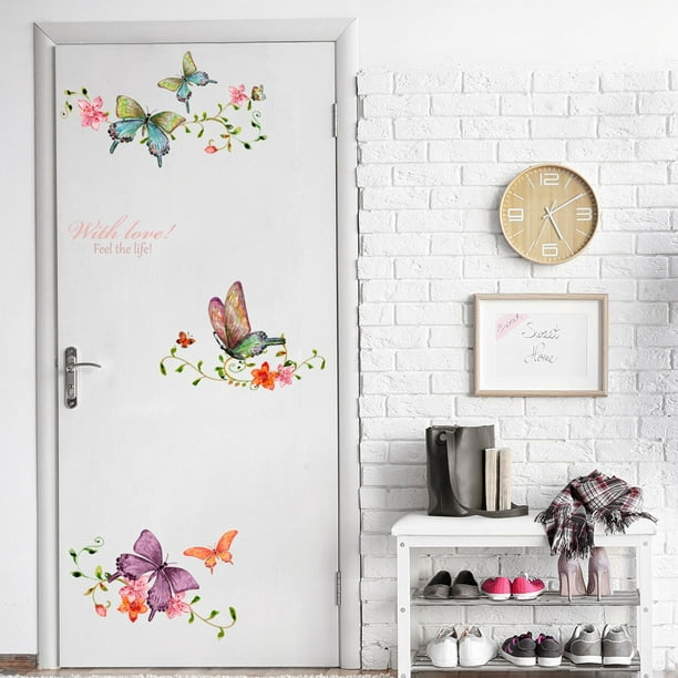 Un conjunto de pegatinas de pared Arte Mural Flores Mariposas bonitas  Calcomanía de PVC para sala de estar Dormitorio Habitación de los niños  Decoración de cocina JAMW Sencillez