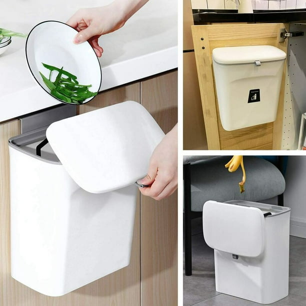 Bote de basura colgante de cocina con tapa, diseño de tapa abierta de doble  cara, cubo de basura de cocina, cubo de almacenamiento de pared para
