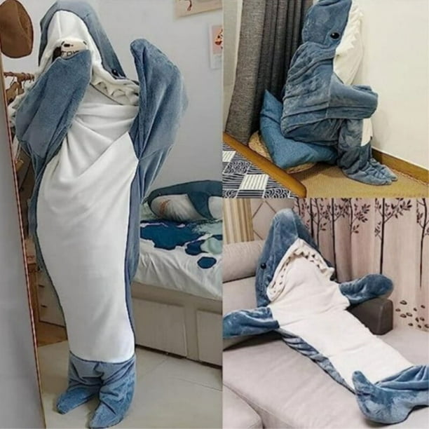 Pijama de tiburón suave para niños y adultos, saco de dormir de