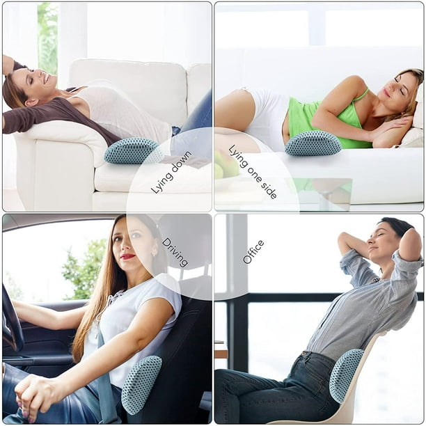 Almohada de apoyo lumbar, almohada lumbar de espuma viscoelástica para  aliviar el dolor de espalda baja, cojín de apoyo lumbar para sillas de  oficina, sillones reclinables y asientos de coche (azul sólido)