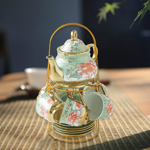 BTaT- Juego de 6 tazas de té, tazas de té y platillos, juego de té, tazas  de té florales (8 onzas), juego de tazas de té y platillos, juego de té,  tazas