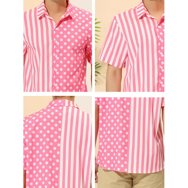 Lars Amadeus Camisa hawaiana de manga corta con botones y lunares a rayas  de verano para hombre Rosa blanco XL Lars Amadeus Camisa