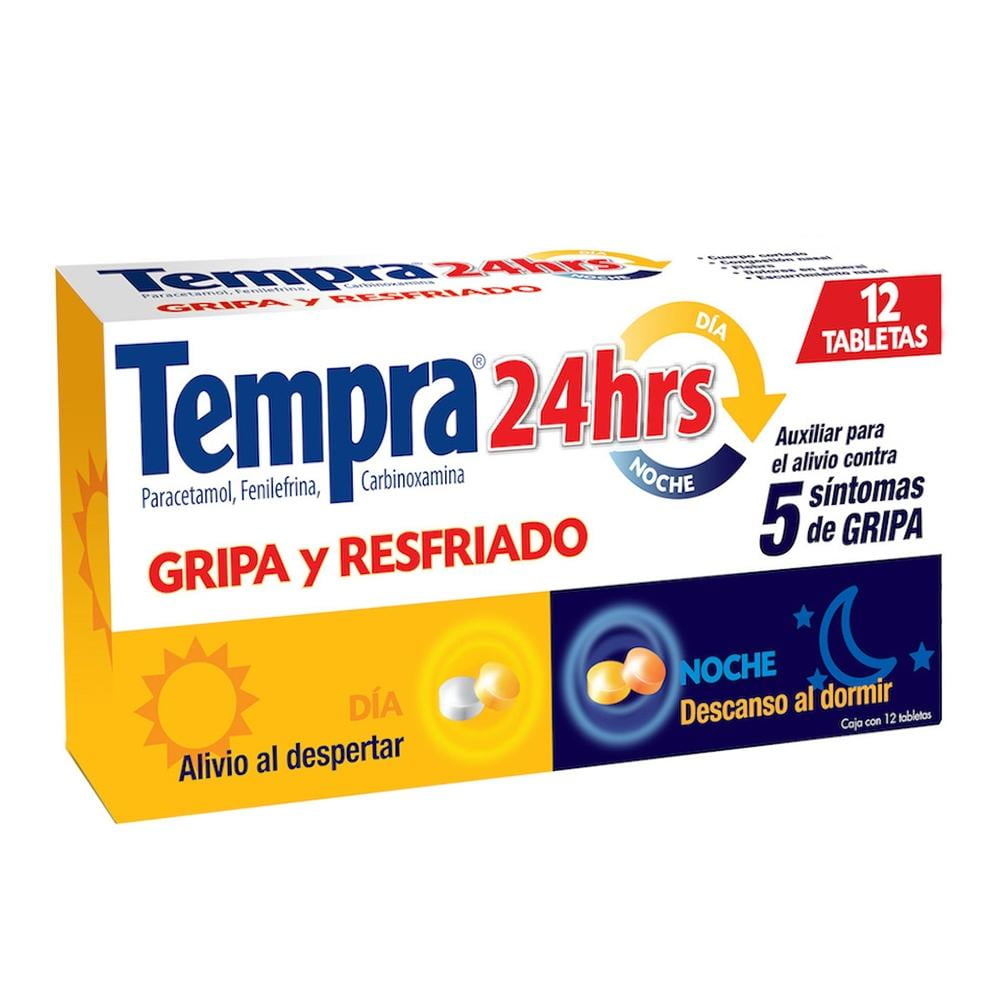 Tempra 24 Hrs gripa y resfriado 12 tabletas Walmart