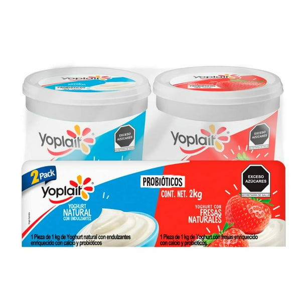 Yogurt Yoplait  Batido Sabor Natural y Fresa 2 piezas de 1 Kg